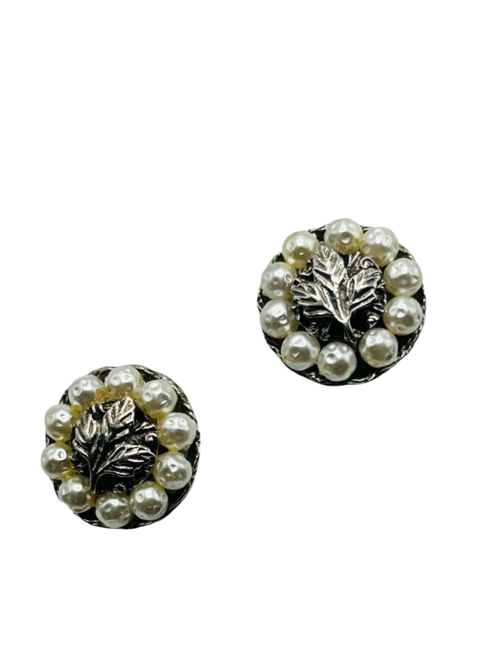 Vintage Judy Lee Faux Baroque Pearl Leaf Earrings